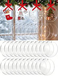 10/20pcs Clear Round Acrylic Decorative Pieces, Clear Round Acrylic Christmas Decorations, Acrylic Decorative Pieces, Perforated Acrylic Round Discs With Adhesive Vinyl Stickers, Christmas Decorations - Clear - View 9