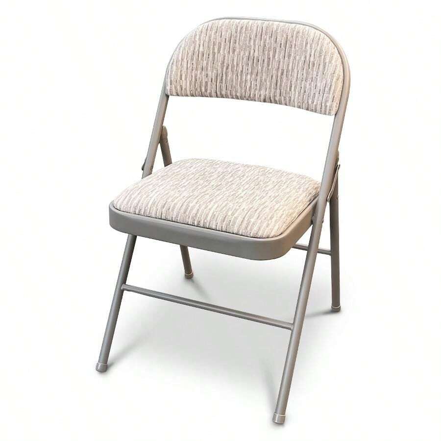Deluxe Fabric Padded With Heavy Duty Steel Metal Frame Folding Back Rest Chair For Home Garden Office Computer Desk - Grey - View 1