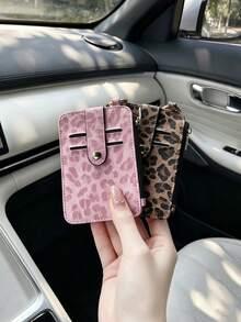 1PC Fashion Leopard Print Fur Ball Pendant PU Card Holder ID Badge Holder Lanyard Multifunctional Car Key Chain Keychain - Random Style - View 5