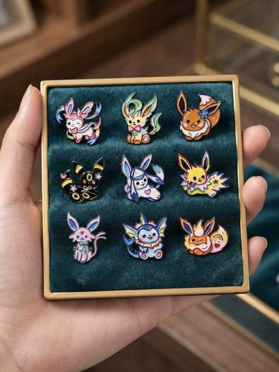 Cute Eeveelutions Enamel Pins Set, Anime Cartoon Eevee Evolution Metal Lapel Badge Brooch, Collectible Pins For Backpack Jacket Hat Gift For Fans - Multicolor - View 1