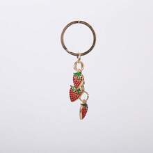 1Pc Cute Y2K Rhinestone Strawberry Keychain, Aesthetic Metal Fruit Pendant, Kawaii Coquette Keyring For Women Girls - Multicolor - View 10