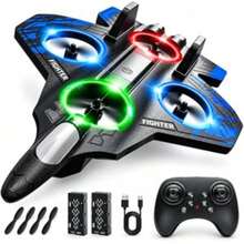 Dron Avión de Combate con Control Remoto y Luces LED Multicolor - Negro - Ver 5