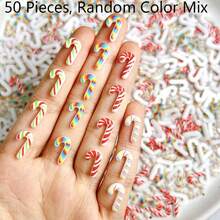 20/50/100pcs Cute Cartoon Glow-In-The-Dark Resin Colorful Mini Cane Mixed Assortment Nail Art Charm Phone Case Hair Clip DIY Accessories - Random Mix - Christmas Mini Candy Cane Mix - View 12