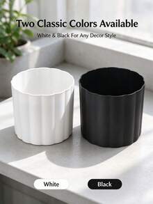 Vertical Stripe Plastic Flower Pot, Fresh Solid Color Succulent And Green Plant Planting Pot, Suitable For Balcony, Windowsill, Indoor Desk, Living Room Shelf Placement. Can Be Filled With Nutrient Soil To Plant Succulents, Pothos, Herbs, Small Foliage Plants, Rounded Vertical Stripe Design Is Simple And Elegant, Lightweight And Durable, Breathable And Easy To Drain, Easy Daily Care And Watering, Black And White Color Scheme Versatile, Create A Green Plant Corner At Home, Decorate Indoor Space, Provide Suitable Planting Container For Green Plants - Flower Pot - View 10