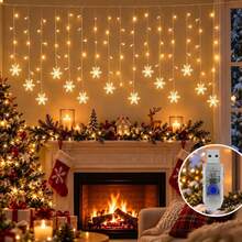 1PC Christmas Decoration With 96 LED USB Power Snowflake Curtain Light String, 8 Lighting Modes, Suitable For Outdoor Gardens, Terraces, Yards, Homes, Fireplaces, Windows, Christmas, New Year, Holiday Party Decoration - Curtain Lights - View 6