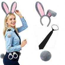 Bando Telinga Kelinci Mewah, Ekor Kelinci Berbulu dan Dasi Kupu-kupu, Set Aksesori Kostum Cosplay Hewan, Cocok untuk Pesta Karnaval Halloween. - kostum pesta dansa - View 5