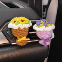 1pc Yarn Bouquet Car Air Vent Decor, Car Air Conditioning Outlet Decoration, Car Interior Accessory - A - View 3