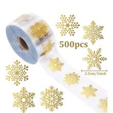 500pcs Gold Shiny Transparent Christmas Snowflake Stickers, Gift Packaging Seal Stickers, Round Self-Adhesive Decorative Stickers - one-size - View 8