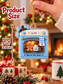 1pc Personalized Custom Oven Shaped Acrylic Christmas Ornament, Custom Name & Date 2D Flat Hanging Decor, Gingerbread Man Design Keepsake, Christmas Holiday Gift For Expecting Parents, Christmas Tree Home Party Decoration - Multicolor - View 3