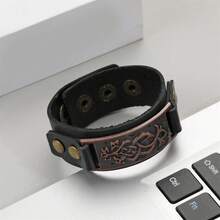 2pcs/Set Vintage Copper Color Pattern PU Leather Bracelets Suitable For Men's Daily Wear - Leather Bracelet - View 8