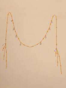 1pc Women's Fashion Green Rhinestone Face Chain, Personalized Street Style Tassel Face Jewelry, Stage Accessory For Women - Gold - View 6