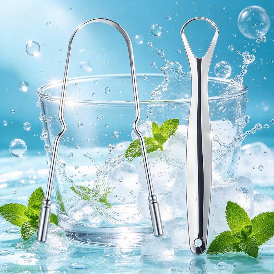 Bộ dụng cụ làm sạch lưỡi bằng thép không gỉ, dụng cụ cạo lưỡi cầm tay, dụng cụ vệ sinh lưỡi, có thể rửa sạch, tái sử dụng, dụng cụ chăm sóc răng miệng tại nhà - Nhiều màu - Xem 1
