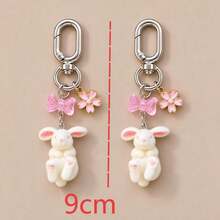 1pc/2pcs Women's Cute Flocked Rabbit Pendant With Transparent Bow Perforated Accessory, Cherry Blossom Charm Keychain, Soft Adorable Bag Charm, Wallet Accessory - Multicolor - View 5