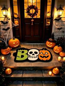 1pc Halloween Entryway Doormat, Boo Skeleton Pumpkin Letter Diatomaceous Earth Foot Mat, Non-Slip Absorbent Welcome Mat, Suitable For Front Door, Kitchen, Patio, Halloween Theme Scene Decoration, Atmospheric Holiday Floor Decor - Multicolor - View 3