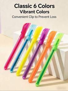 6pcs/Pack Fluorescent Markers, 6 Colors, Colorful Highlighters, Large Capacity Pens, Key Point Marking - Sets - View 1