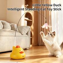 1pc Yellow Duck Smart Automatic Cat Teaser Toy With Bird Chirping Sound, 360° Rotating Interactive Pet Toy, USB Rechargeable 2-In-1 Replaceable Feather & Bird Accessories, High Elasticity Carbon Steel Rod, Detachable Washable Base, Indoor Kitten Self-Entertainment Exercise Toy - Yellow - View 2
