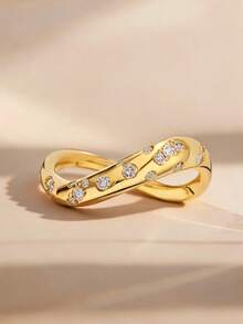2 st lyxiga 18K guldbelagda stapelbara ringar med pärlformad huvudsten, tvinnad vågdesign och reptextur, elegant present för kvinnor till högtidsfest - Gult guld - Visa 28