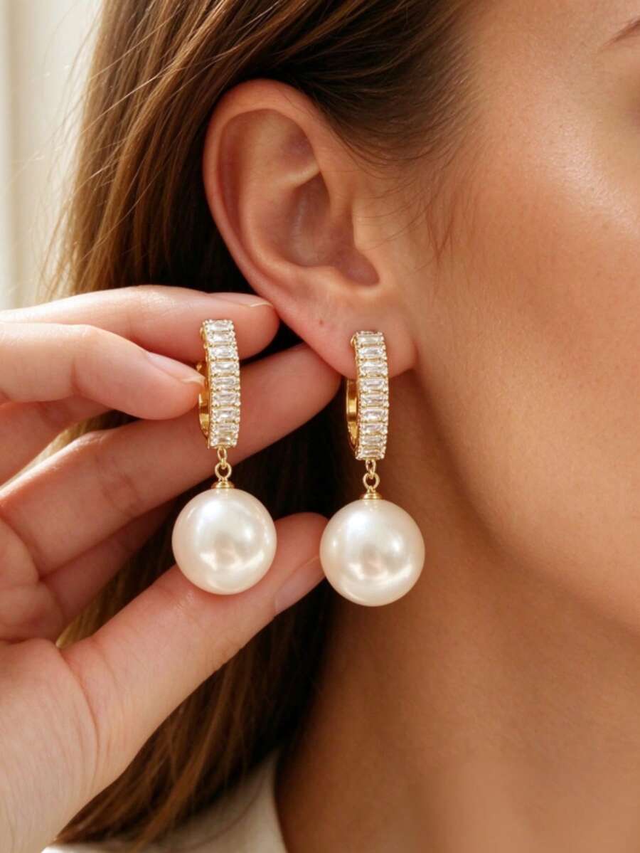 1 Pair Fashionable Personalized Exquisite Elegant Faux Pearl Earrings, Suitable For Women's Daily Commute - White - View 1