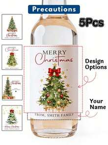 1pc/3pcs/5pcs Custom Christmas Wine Bottle Labels – Personalized Text Stickers, Multiple Holiday Designs, Festive Xmas Party Decorations, Wedding, Birthday & Anniversary Gift, Photo Adhesive Paper - Multicolor 2 - View 11