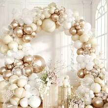 147pcs White Sand & Champagne Gold Balloon Garland Set, Clear Latex Balloon Arch, Birthday Wedding Baby Shower Party Decoration - Champagne Gold - View 7