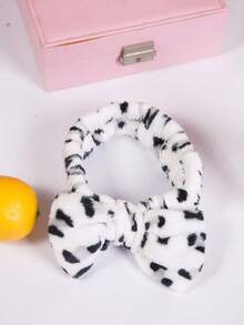 Solid Color Leopard Print Flannel Headband For Women, Bow Knot Plush Hair Tie, Cute Face Wash Headband, Hair Accessory, Polyester - Multicolor - View 6