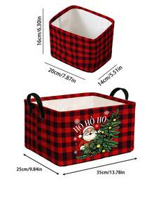 This Open-Style Santa Claus Storage Basket/Bin Features A Festive Red Plaid Design And Convenient Handles; Collapsible And Suitable For Storing Clothing, Accessories, And Cosmetics, It Is An Ideal Choice For Home Organization. - Multicolor - View 10