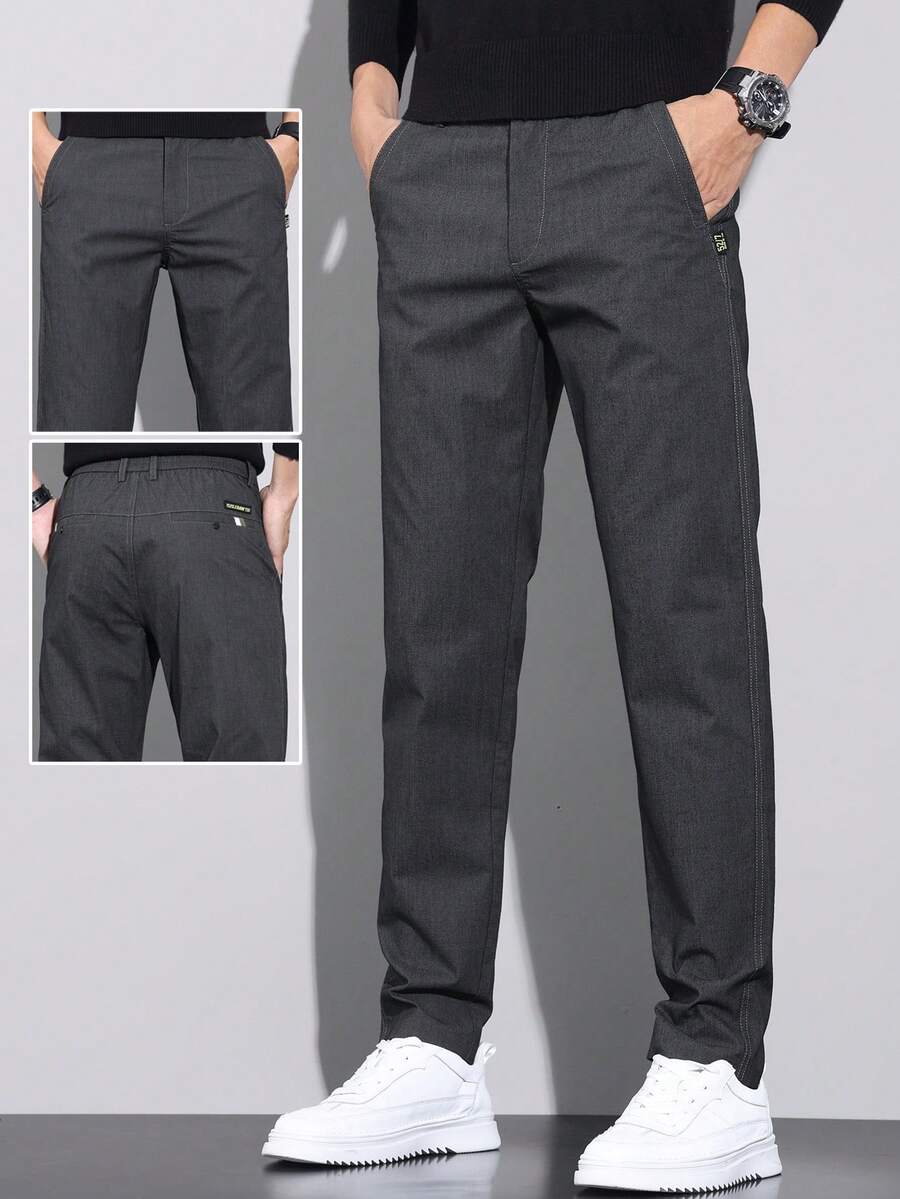Men's Casual Versatile Solid Color Minimalist Everyday Pants - Dark Grey - View 1