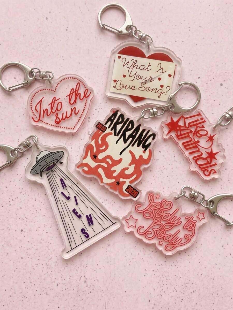 1/6pcs ARIRANG Album Acrylic Keychain, Sweet Cool Y2K Vintage Style, Aliens/Body To Body, K-Pop Support Backpack/Shoulder Bag Pendant, Car Key Ring Accessory, Ideal Gift For Fan Friends - Multicolor - View 1