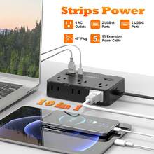 JcBlaon Stopkontak Pelindung Lonjakan Arus 5 kaki dengan 4 Port USB (2 USB-C), Perpanjangan Stopkontak Lebar 6 inci, Dapat Dipasang di Dinding, Steker Pipih Ultra Tipis - Steker Tipe B AS (110-127V) - View 3