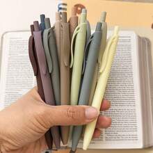 10pcs Earth Tone Ballpoint Pens, Suitable For Note-Taking, Black Ink Retractable Tip, 0.5mm Fine Point, Cute Stationery, Smooth Writing, Aesthetic Style Stationery - Sets - View 3
