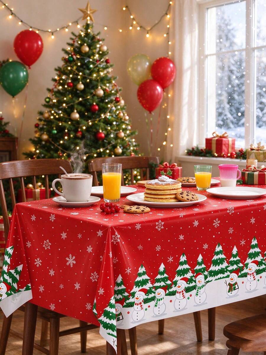 5PCS Christmas Plastic Tablecloths, 54 X 108 Inch Rectangle Red ...