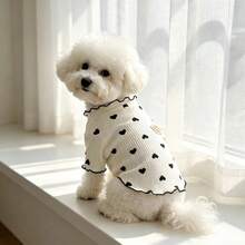 Ruffle Trim Ribbed Knit Dog Shirt, Heart Print Short Sleeve Pet Top With Paw Patch For Small Breed Dogs - Brown - View 7