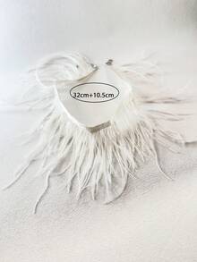 imoli 1pc/Fashion White Gothic Lace And Faux Feather Fringe Choker Necklace, Elegant Neck Accessory, Suitable For Women's Party And Daily Wear - 25267-nek-white-1-eP - View 3