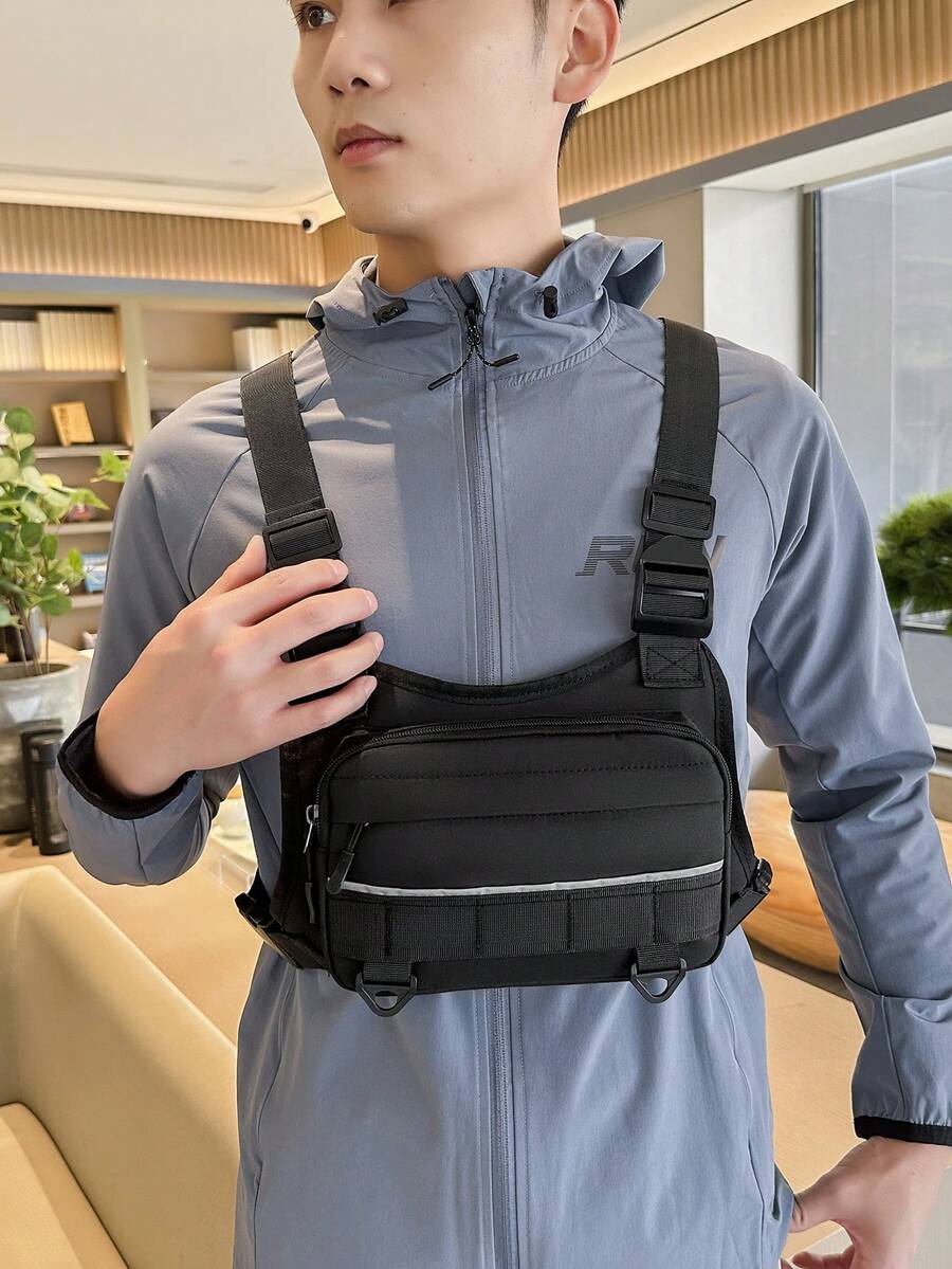 TIANDINGYU Fashionable Sling Chest Bag Unisex Street Dance Outfit Multi-Pocket Functional Bag Outdoor Sports Chest Bag With Reflective Strip Tactical Bag Gift For Boyfriend Holiday Gift