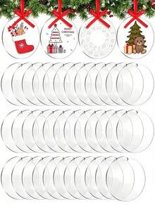 10/20pcs Clear Round Acrylic Decorative Pieces, Clear Round Acrylic Christmas Decorations, Acrylic Decorative Pieces, Perforated Acrylic Round Discs With Adhesive Vinyl Stickers, Christmas Decorations - Clear - View 1