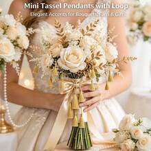1/12/24pcs High Density Champagne Gold Tassel Fringe, Molded Hanging Ring, Ready To Use, Smooth Durable And Fade-Resistant, Suitable For Gift Box Packaging, Window Hanging, Soft Decoration Accessories And Home Decor - Multicolor - View 2