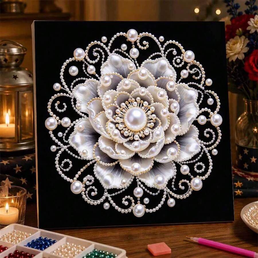 1 New Pearl Art Set, Including Pearls, Canvas And Tools, Ideal As Home Wall Decoration Gift, With Inner Frame - A - View 1