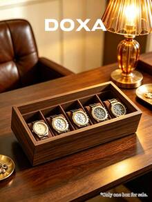DOXA 5-Slot Watch Storage Box With Sliding Transparent Glass Lid, Dust-Proof Mechanical Watch Display & Collection Box - Brown - View 8
