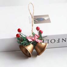 Dekorasi Liburan Natal, Ornamen Lonceng Ganda, Liontin Pohon Natal Jendela, Aksesoris Buatan Tangan DIY, Dekorasi Gantung Lonceng Logam - Beraneka warna - View 9