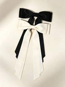 4 Pcs Satin Bow Hair Clips For Women,Large Ribbon Bows With Long Tails,French Barrettes,Elegant Hair Accessories For Girls Half Up Half Down Ponytail - Multicolor - View 4