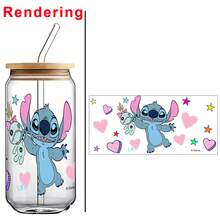 Cute Stitch Cartoon Water Cup Sticker Set, 4 Fresh & Playful Designs Featuring Stitch & Angel With Heart And Flower Elements, Premium Waterproof PVC Material, Water-Resistant & Scratch-Resistant, Self-Adhesive, Removable Without Residue, Suitable For DIY Decorating Glass Straw Cups & Tumblers - Multicolor - View 8