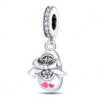 Pandach 1pc S925 Sterling Silver Pendant Bead, Original Cute Animal Crown Eiffel Tower Design, Paired With Pink Resin And Colorful Rhinestone Inlay, Suitable For Bracelet Necklace DIY Pendant Chain Jewelry Making, Large Hole Bead Design, Handmade Accessory, Suitable For Outfit Decoration And Gift Giving. - Multicolor - View 15