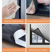 Black Thick Medium Opening Cotton Zipper Curtain, Windproof, Cold Proof, Blackout, Fully Sealed Household Window - Black-edged Zipper - View 8