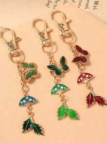 1pc Fashionable Fan Animal Keychain, Leaf Butterfly Keyring, Girls Bag Charm - Multicolor - View 2