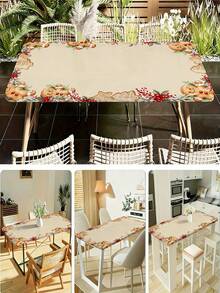 1pc Holiday Tablecloth, Light Background With Gingerbread Man, Berry And Holly Print Christmas Tablecloth, Polyester Waterproof Fabric, Indoor/Outdoor Christmas Party Decor, Easy To Clean, Suitable For Dining Table, Patio Table, Restaurant, Homestay, Creating Cute American Christmas Atmosphere - C - View 7