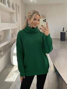New Women's Casual Fashionable Minimalist Solid Color Knitted Turtleneck Sweater, Autumn/Winter Fall - Dark Green - View 6
