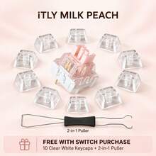 Saklar Linear 5-Pin Milk Peach Pra-Lumasi 42gf Gaya Aktuasi Ringan 30/50/100pcs Suara Marmer Krem yang Lembut Dengan 10 Tutup Tombol Transparan Dan Alat Pencabut Tutup Tombol 2-in-1 Keyboard Mekanik DIY untuk Gaming dan Penggunaan Kantor - View 11