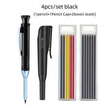2.8mm Solid Woodworking Pencil Set With Cap, Lead Refills And Built-In Sharpener, Deep Hole Automatic Pencil, Suitable For Woodworking Construction Marking Hand Tools - Sets - View 9