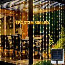 1 Pc Solar-Powered Curtain String Lights, With 100/200/300 LEDs, Suitable For Weddings And Outdoor Decorations. Made Of Plastic And Paired With A Movie Theme, Perfect For Christmas, Terraces, Gardens, And Other Settings - Solar Powered Curtain Lights - View 17