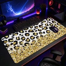 1pc Black And Gold Leopard Print Gaming Mouse Pad, Abstract Metallic Animal Spot Pattern Extended Desk Mat For Home Office And Gaming, Sizes S/M/L/XL - View 17